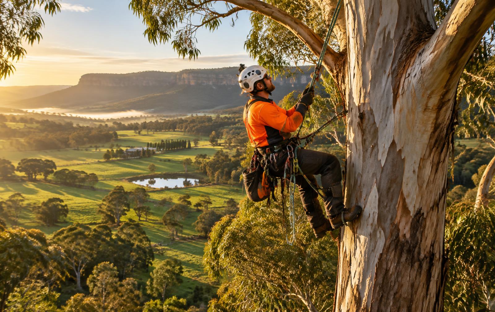 Erae's arborist climbing a eucalyptus in the Southern Highlands